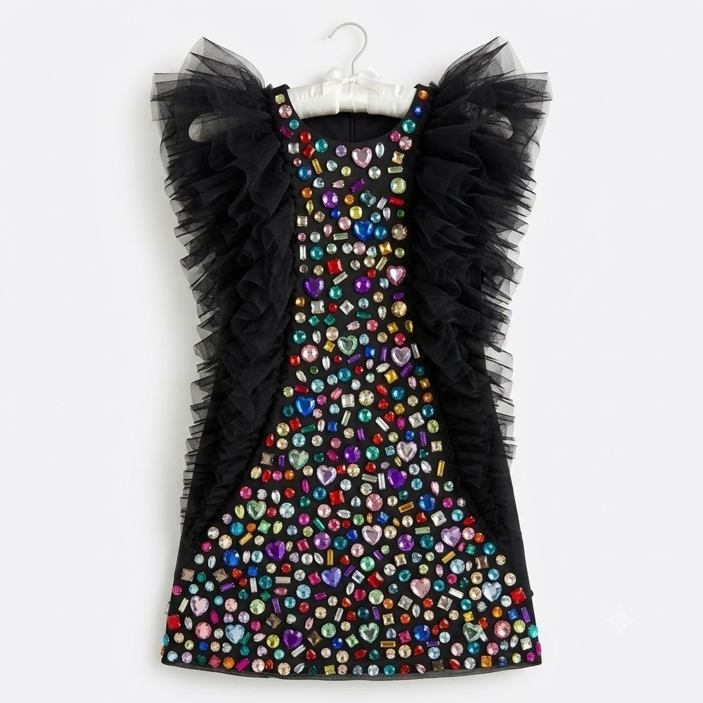 Lola + The Boys Girls Bejeweled Black Statement Party dress